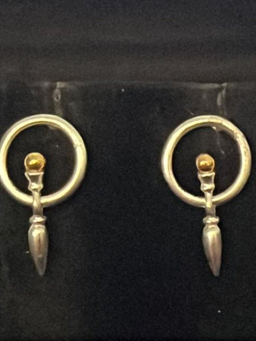 Silver Tone Circle with Teardrop and Gold Tone Ball Earrings